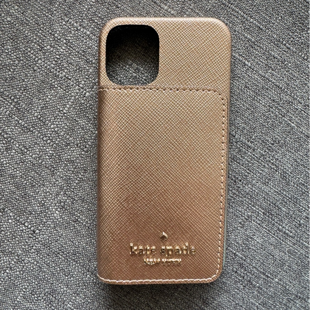 Kate Spade NY Rose Gold Saffiano Leather iPhone 12mini Case w Card Holder